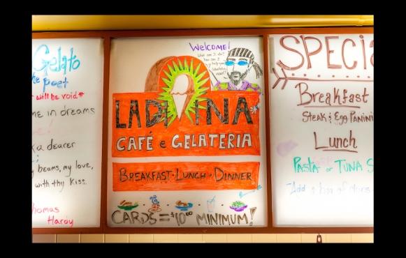 Menu board at La Divina Gelateria in New Orleans